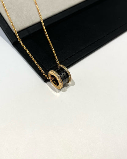 [⭐Clover Jewelry]ZERO 1 BLACK CERAMIC DIAMOND PINK GOLD NECKLACE