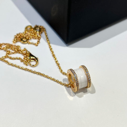 [⭐Clover Jewelry]ZERO 1 WHITE CERAMIC DIAMOND PINK GOLD NECKLACE